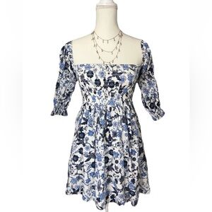 Misa Los Angeles Blue and White Floral Long Sleeve Dress